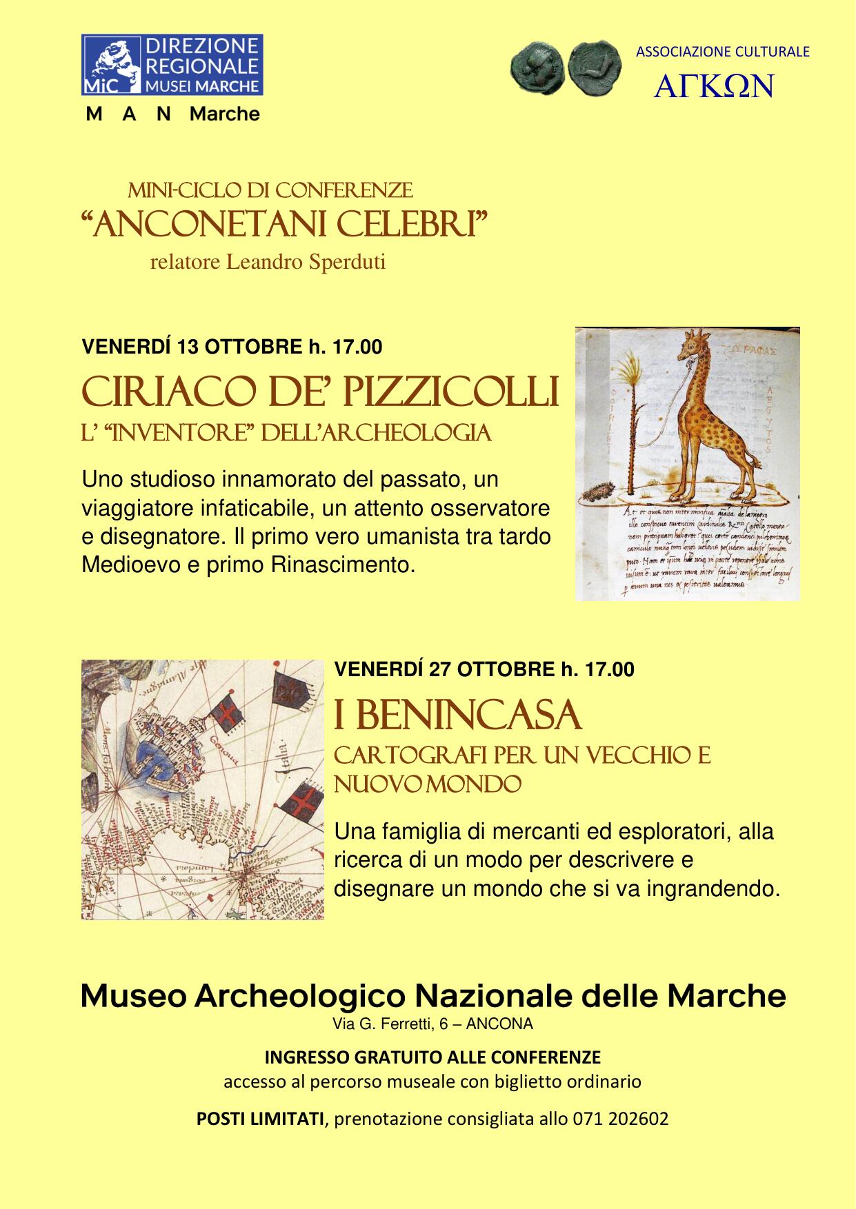 "Anconetani Celebri" 13 e 27 ottobre 2023 Incontri con Ankon Cultura al MAN Marche